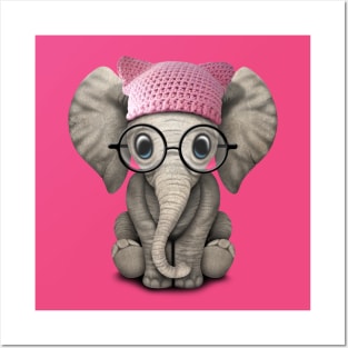 Cute Baby Elephant Wearing Pussy Hat Posters and Art